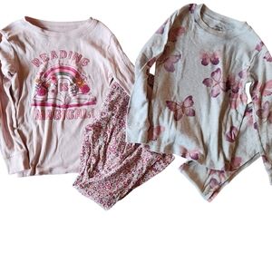 Carter's 4-piece Reading Floral Long Sleeve Pajamas Size 7 Pink Gray
